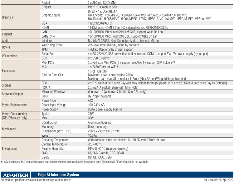 研華AIR-300 支持Intel Xeon / 6/7代Core?i3/i5/i7處理器，AI計算平臺，可擴展 PCIe x16 GPU全尺寸卡