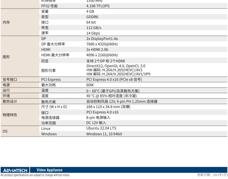 研華VEGA-P110 Intel Arc A370M 嵌入式 GPU卡 PCIe x16 ，帶2個(gè)HDMI 2.0b, 2個(gè)DP 1.4a