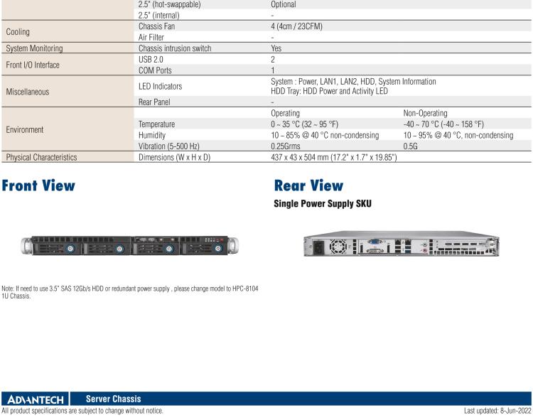 研華HPC-7140 1U 機架式服務(wù)器機箱，適用于 MicroATX/ATX 服務(wù)器主板，支持4個3.5"熱插拔盤位，1個全長/半長PCI-E x16擴展插槽