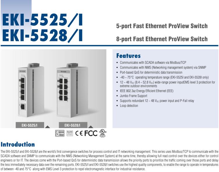 研華EKI-5525I 5端口百兆ProView（組態）系列寬溫工業以太網交換機
