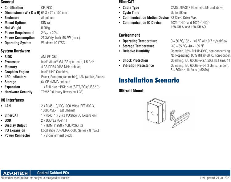 研華AMAX-357 超微型EtherCAT運動控制器，基于PC架構(gòu)開發(fā)，配置了Intel Atom處理器，具有64GB eMMC、2 x LAN、2 x USB和Slice IO擴展