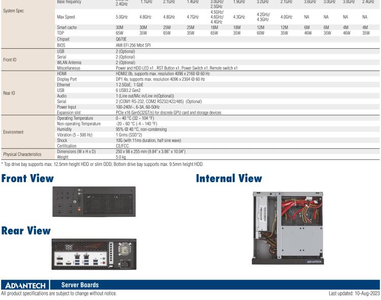 研華EPC-B2278 適配Intel 第12代 Core i 系列處理器，搭載Q670E芯片組。2U高度，精簡尺寸，性能強(qiáng)勁，是小尺寸高性能場景的理想解決方案。
