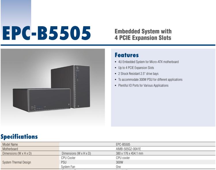 研華EPC-B5505 適配Intel? 第6/7代 Core ? i/Xeon E3系列處理器，搭載H110芯片組。標(biāo)準(zhǔn)4U上架，廣泛適用于各種行業(yè)。