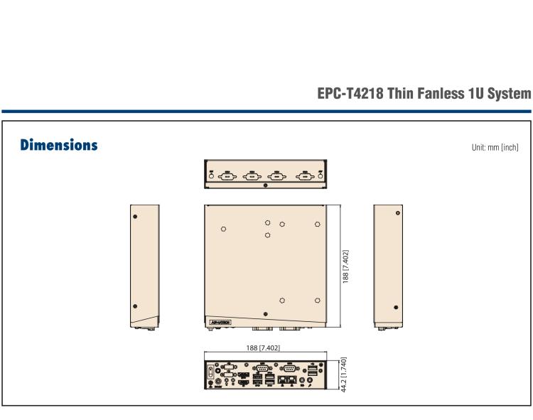 研華EPC-T4218 適配Intel 第8代 賽揚/凌動系列處理器。1U超薄高度，無風(fēng)扇系統(tǒng)，性能強勁，性價比高。