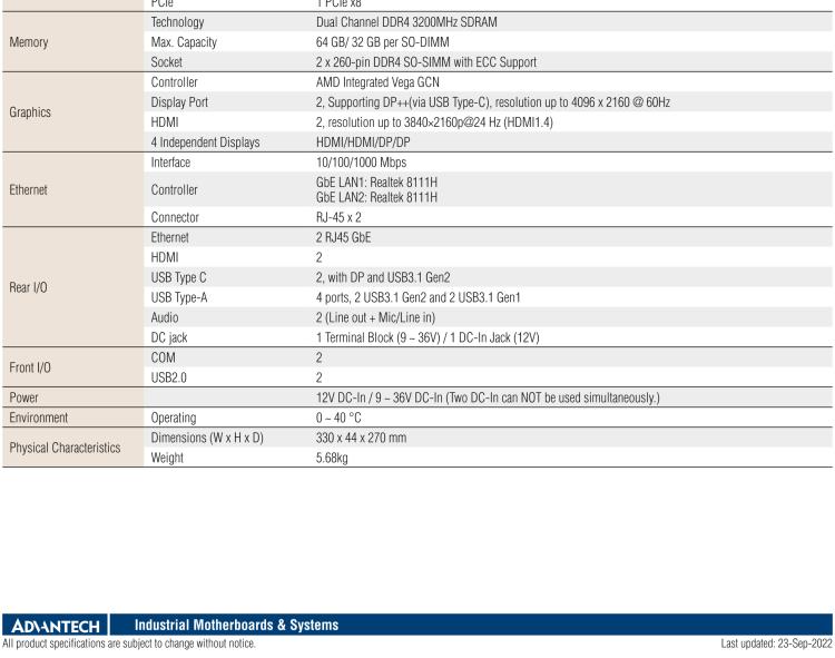 研華EPC-T3229 適配AMD V2748 處理器。擁有1個全高PCIe擴展位，1U高度，支持上架。適用于邊緣AI等行業。