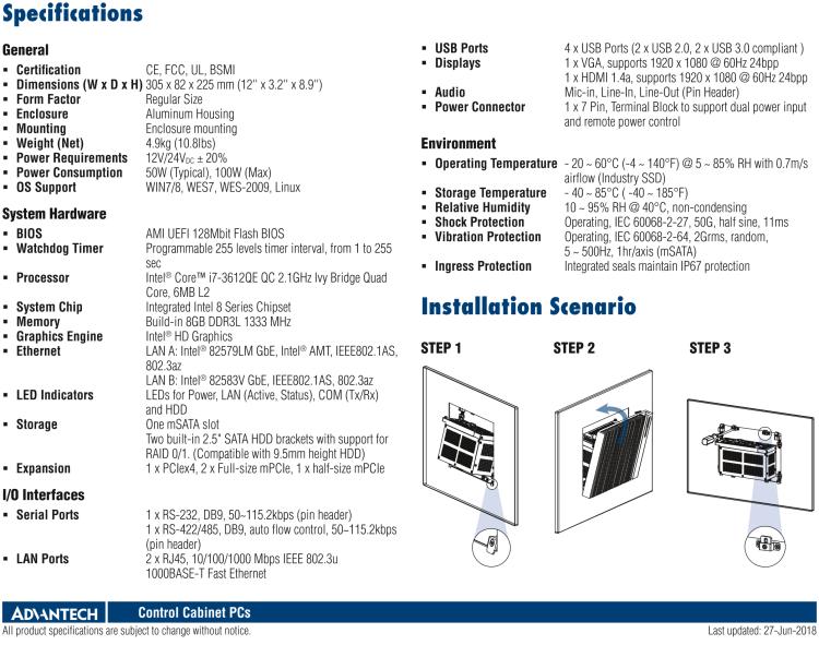 研華UNO-3483G 高效能嵌入式無風扇工業電腦，搭配 Intel? Core? i7 處理器，2 x GbE, 2 x mPCIe, HDMI/VGA