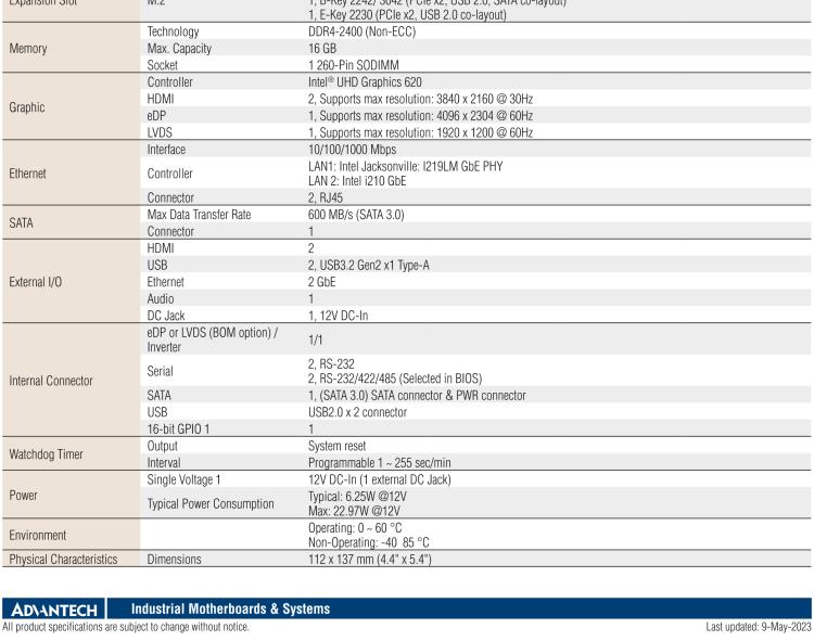 研華AIMB-U233 板載Intel 第8代 U系列 Core i3/i5/i7 處理器。低功耗高性能，無風(fēng)扇設(shè)計(jì)。