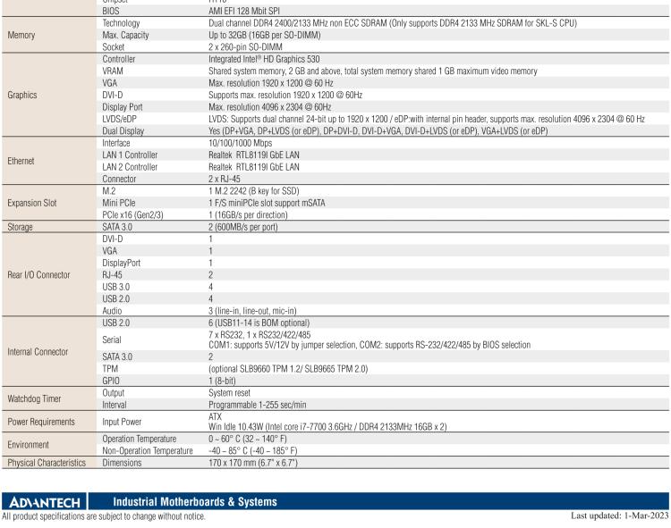 研華AIMB-205 適配Intel? 第6/7代 Core? i 處理器，搭載H110芯片組。高性價比，擁有豐富的擴展接口，穩定可靠。