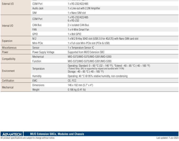 研華MIOe-260 M.2 B-key，高速 miniPCIe，雙Intel LAN，4個USB2.0、8個COM