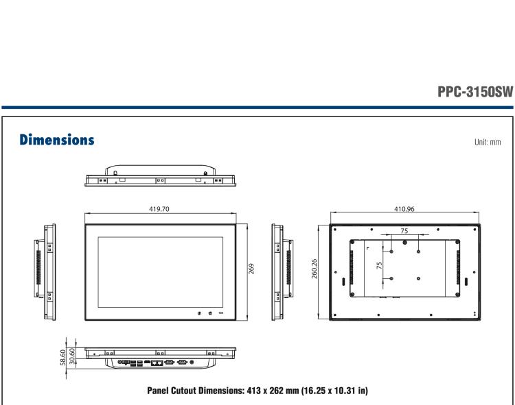 研華PPC-3150SW 15.6" 寬屏無風扇工業平板電腦，搭載 Intel? Pentium? N4200 四核心處理器