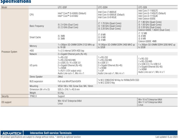 研華UTC-320H 21.5" " 多功能觸控一體機,內置 Intel? Core? i5-8365UE/Core? i3-8145UE