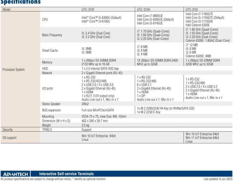 研華UTC-315F 15.6" 多功能觸控一體機，內置Intel? Core? i5-6300U