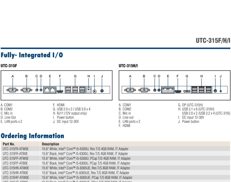 研華UTC-315F 15.6" 多功能觸控一體機，內置Intel? Core? i5-6300U
