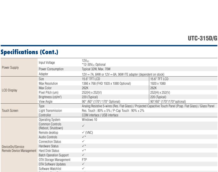 研華UTC-315G 15.6" 多功能觸控一體機，內置 Intel? Pentium? N4200/Celeron? N3350 處理器
