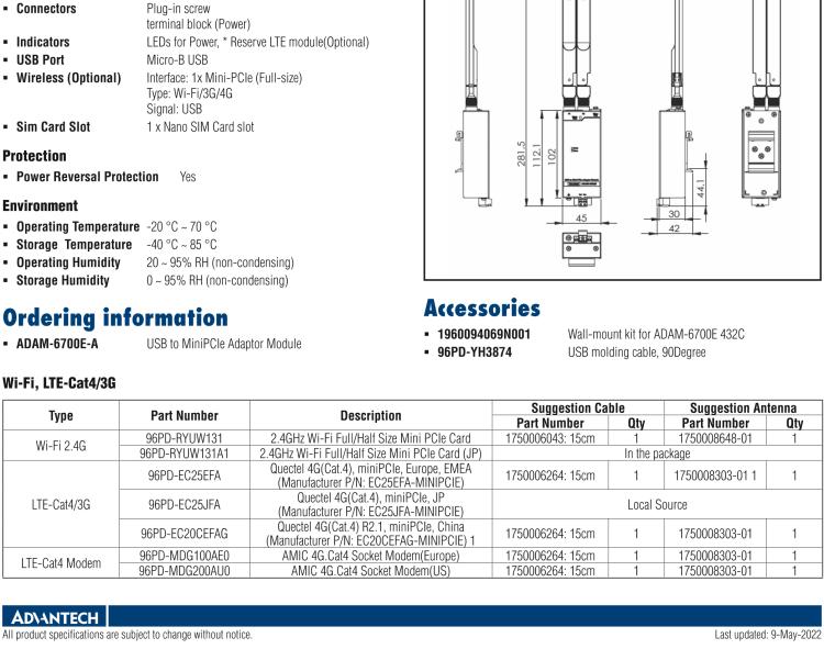 研華ADAM-6700E USB 轉 MiniPCIe 適配器模塊