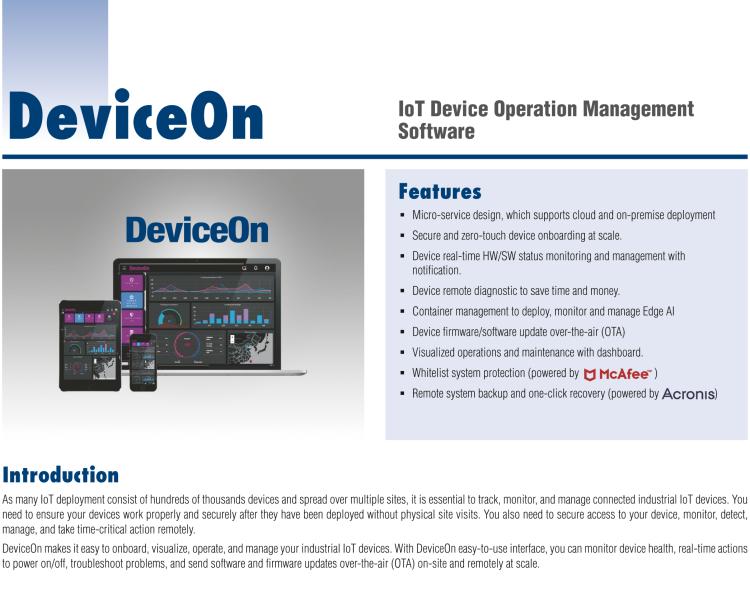 研華DeviceOn DeviceOn.DM是IoT設備管理，可遠程管理連接的設備并提供集中式管理功能。